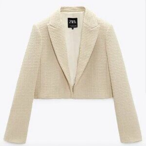 Zara Ivory Boucle Cropped Blazer